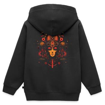 Abstraktes Maya Gesicht - Kinder Premium Organic Zip Hoodie - Schwarz - Hinten - AI Model Kid Male (0cm)