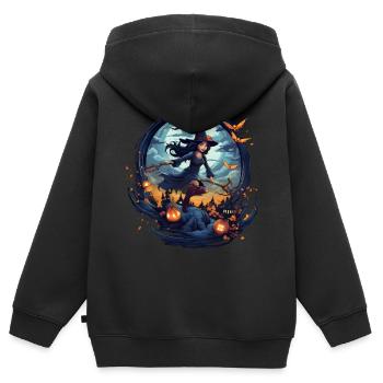 Halloween Hexe Besen Nacht Fledermaus Kürbis - Kinder Premium Organic Zip Hoodie - Schwarz - Hinten - AI Model Kid Male (0cm)