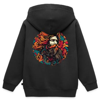 Alter Hippie Mann - Kinder Premium Organic Zip Hoodie - Schwarz - Hinten - AI Model Kid Male (0cm)