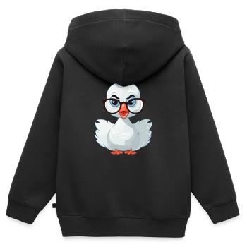 Cygne portant des lunettes Dessin animé Kawaii Illustration - Sweat Premium à capuche zippé enfant bio - noir - Dos - AI Model Kid Male (0cm)