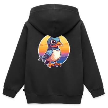 Jay Funny Cartoon Kawaii Beach Illustration - Sweat Premium à capuche zippé enfant bio - noir - Dos - AI Model Kid Male (0cm)