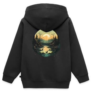 Nature, Soleil, Animal, Environnement, Eau, Rivière, Arbre, Plantes - Sweat Premium à capuche zippé enfant bio - noir - Dos - AI Model Kid Male (0cm)