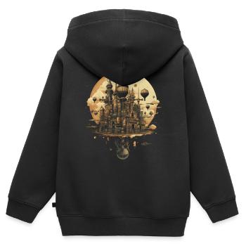 Ballon Gebäude Maschine Industrialisierung Insel - Kinder Premium Organic Zip Hoodie - Schwarz - Hinten - AI Model Kid Male (0cm)