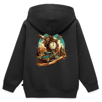 Industrie Fabrik Auto Dampfmaschine Dampf Uhrzeit - Kinder Premium Organic Zip Hoodie - Schwarz - Hinten - AI Model Kid Male (0cm)