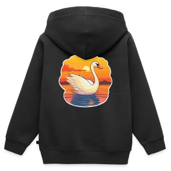 Cygne drôle dessin animé kawaii plage illustration - Sweat Premium à capuche zippé enfant bio - noir - Dos - AI Model Kid Male (0cm)