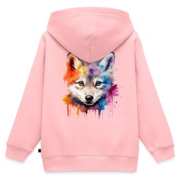 Wolf, grauer Wolf, Wolfsjunges - Kinder Premium Organic Zip Hoodie - Rosa - Hinten - AI Model Kid Female (0cm)