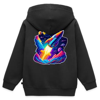 Vue de l’espace / Fusée - Sweat Premium à capuche zippé enfant bio - noir - Dos - AI Model Kid Male (0cm)