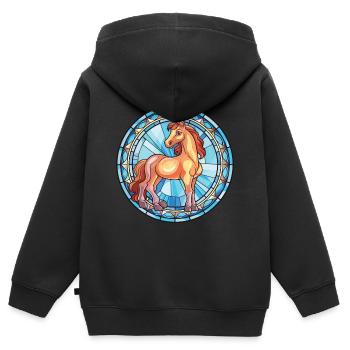 Poney Bébé Cheval Aquarelle Colorée Animal Cartoon - Sweat Premium à capuche zippé enfant bio - noir - Dos - AI Model Kid Male (0cm)