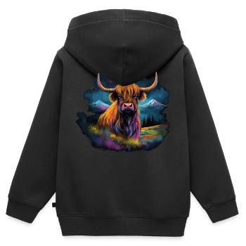 Bovins écossais des Highlands - Sweat Premium à capuche zippé enfant bio - noir - Dos - AI Model Kid Male (0cm)