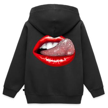 Glitzerzunge - Kinder Premium Organic Zip Hoodie - Schwarz - Hinten - AI Model Kid Male (0cm)