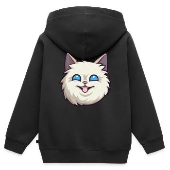 Illustration d’aquarelle de dessin animé de chat de Birmanie - Sweat Premium à capuche zippé enfant bio - noir - Dos - AI Model Kid Male (0cm)