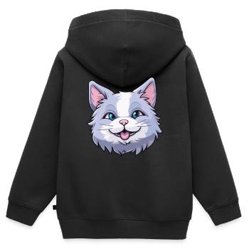 Brume australienne chat dessin animé aquarelle Clipart - Sweat Premium à capuche zippé enfant bio - noir - Dos - AI Model Kid Male (0cm)