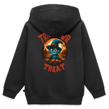 Dino Delights : mode d’Halloween mignonne et drôle - Sweat Premium à capuche zippé enfant bio - noir - Dos - AI Model Kid Male (0cm)