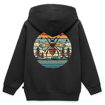 Retro Sunset Biene - Kinder Premium Organic Zip Hoodie - Schwarz - Hinten - AI Model Kid Male (0cm)