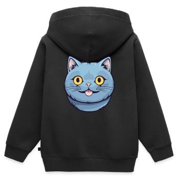 British Shorthair chat Cartoon aquarelle Clipart - Sweat Premium à capuche zippé enfant bio - noir - Dos - AI Model Kid Male (0cm)