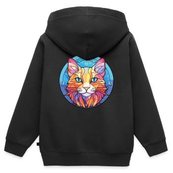 Dessin animé d’aquarelle colorée de chat de brume australienne - Sweat Premium à capuche zippé enfant bio - noir - Dos - AI Model Kid Male (0cm)