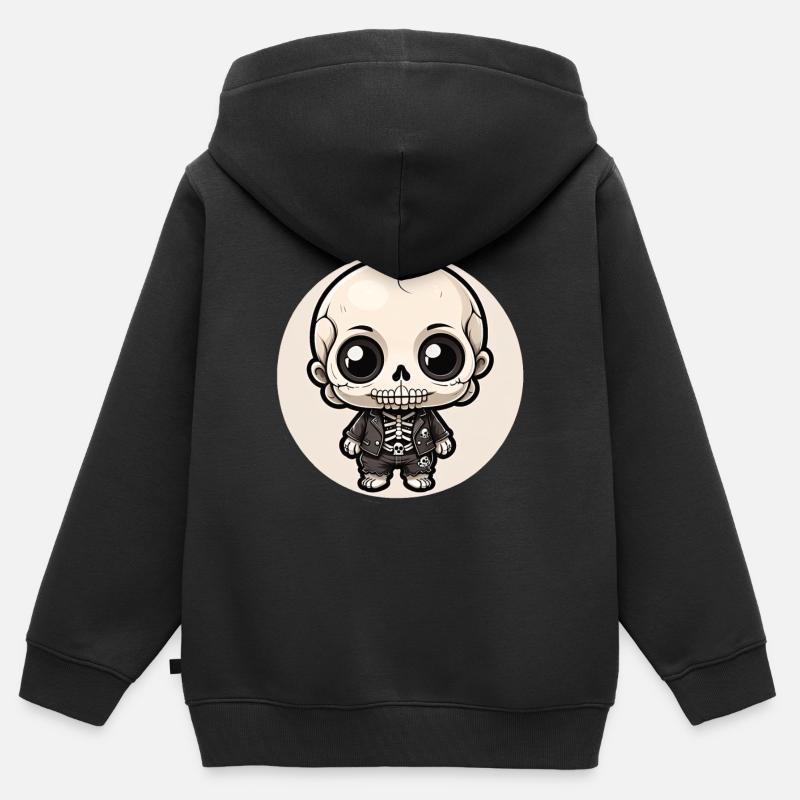 Halloween - Petit squelette mignon - Sweat Premium à capuche zippé enfant bio - noir