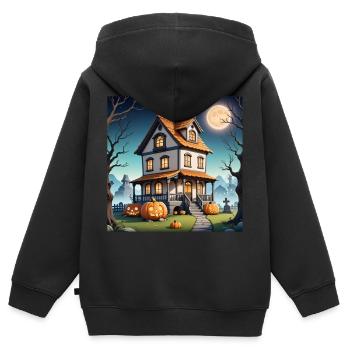 Halloween Spukhaus bei Vollmond Grabsteine Kürbis - Kinder Premium Organic Zip Hoodie - Schwarz - Hinten - AI Model Kid Male (0cm)