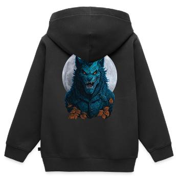 Loup-garou d’Halloween pleine lune - Sweat Premium à capuche zippé enfant bio - noir - Dos - AI Model Kid Male (0cm)