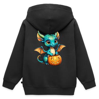 Halloween - mignon garçon dragon avec citrouille - Sweat Premium à capuche zippé enfant bio - noir - Dos - AI Model Kid Male (0cm)