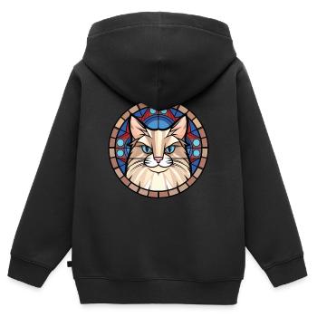 Chat sacré de Birmanie Illustration aquarelle colorée - Sweat Premium à capuche zippé enfant bio - noir - Dos - AI Model Kid Male (0cm)
