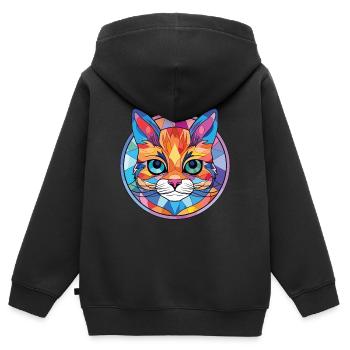 Bambino Cat Breed Illustration aquarelle colorée - Sweat Premium à capuche zippé enfant bio - noir - Dos - AI Model Kid Male (0cm)