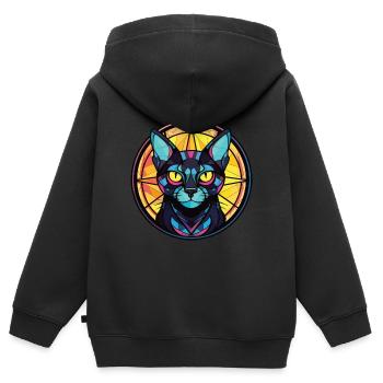 Bombay Cat Breed Illustration aquarelle colorée - Sweat Premium à capuche zippé enfant bio - noir - Dos - AI Model Kid Male (0cm)