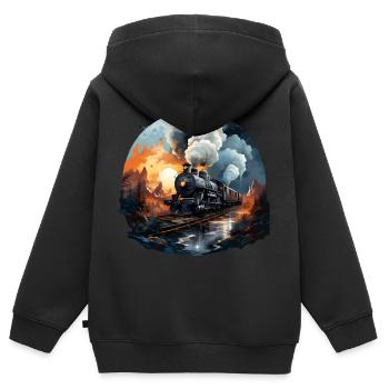 Dampflokomotive - Kinder Premium Organic Zip Hoodie - Schwarz - Hinten - AI Model Kid Male (0cm)