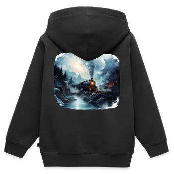 Dampflok - Kinder Premium Organic Zip Hoodie - Schwarz - Hinten - AI Model Kid Male (0cm)