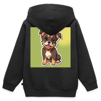Dessin animé de chien 8 - Sweat Premium à capuche zippé enfant bio - noir - Dos - AI Model Kid Male (0cm)