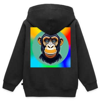 Schimpansen-Karikatur - Kinder Premium Organic Zip Hoodie - Schwarz - Hinten - AI Model Kid Male (0cm)