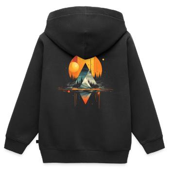 Geometrische Berglandschaft - Surreales Artwork - Kinder Premium Organic Zip Hoodie - Schwarz - Hinten - AI Model Kid Male (0cm)