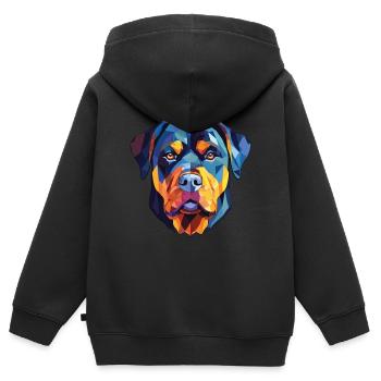 Rottweiler chien race aquarelle verre Illustration - Sweat Premium à capuche zippé enfant bio - noir - Dos - AI Model Kid Male (0cm)