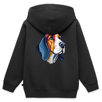Französischer dreifarbiger Hundehund Rasse Aquarellglas - Kinder Premium Organic Zip Hoodie - Schwarz - Hinten - AI Model Kid Male (0cm)