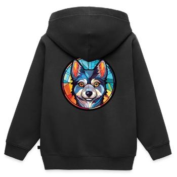 Alaskan Klee Kai chien race aquarelle Illustration - Sweat Premium à capuche zippé enfant bio - noir - Dos - AI Model Kid Male (0cm)