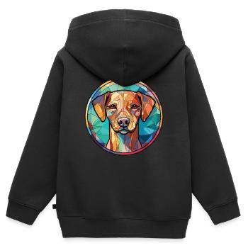Cao De Castro Laboreiro Hunderasse Aquarellglas - Kinder Premium Organic Zip Hoodie - Schwarz - Hinten - AI Model Kid Male (0cm)