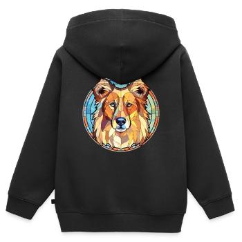 Chien de berger des Carpates race aquarelle colorée - Sweat Premium à capuche zippé enfant bio - noir - Dos - AI Model Kid Male (0cm)
