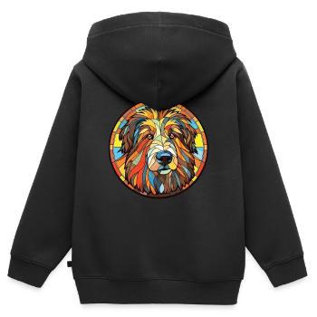 Catalan Sheepdog Dog Breed Watercolor Illustration - Kids Premium Organic Zip-up Hoodie - black - Back - AI Model Kid Male (0cm)