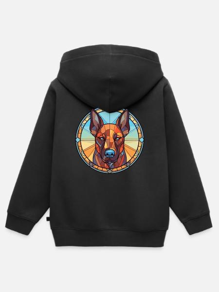 Belgian Shepherd Malinois Dog Breed Watercolor - Kids Premium Organic Zip-up Hoodie - black