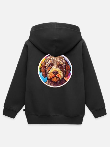 Lagotto Romagnolo vesikoirarotu akvarellilasi - Lasten Premium vetoketjullinen huppari luomu - musta