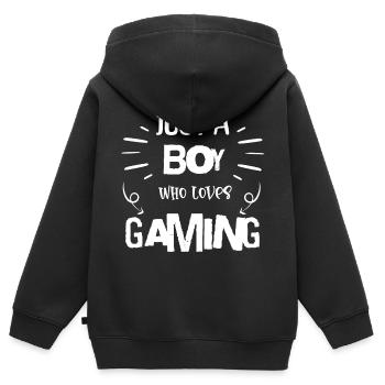Le jeu, un garçon qui aime le jeu - Sweat Premium à capuche zippé enfant bio - noir - Dos - AI Model Kid Male (0cm)