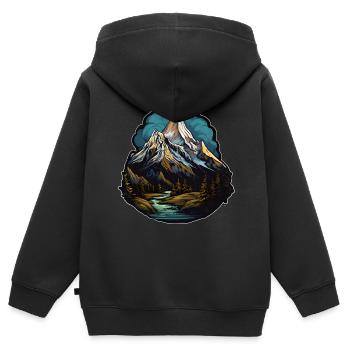 Berg Wald Fluss Himmel Düster Wasser Bäume Gipfel - Kinder Premium Organic Zip Hoodie - Schwarz - Hinten - AI Model Kid Male (0cm)