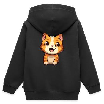 Pixie Bob Katze Cartoon Aquarell Illustration - Kinder Premium Organic Zip Hoodie - Schwarz - Hinten - AI Model Kid Male (0cm)