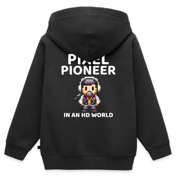 des années 80 Pixel Pioneer Avatar - Nostalgie du monde HD - Sweat Premium à capuche zippé enfant bio - noir - Dos - AI Model Kid Male (0cm)