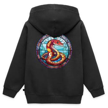 Kobra, farbenfrohe Aquarell-Tierhaustier-Illustration - Kinder Premium Organic Zip Hoodie - Schwarz - Hinten - AI Model Kid Male (0cm)