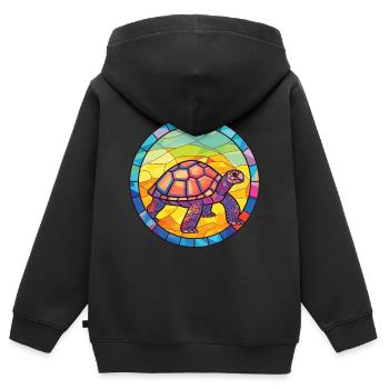 Bunte Aquarell-Tierillustration der Schildkröte - Kinder Premium Organic Zip Hoodie - Schwarz - Hinten - AI Model Kid Male (0cm)