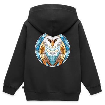 Bunte Aquarell-Tierillustration der Schleiereule - Kinder Premium Organic Zip Hoodie - Schwarz - Hinten - AI Model Kid Male (0cm)