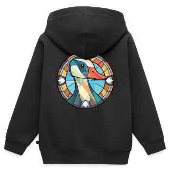 Gans, Buntes, Aquarell, Tier, Haustier, Illustration - Kinder Premium Organic Zip Hoodie - Schwarz - Hinten - AI Model Kid Male (0cm)