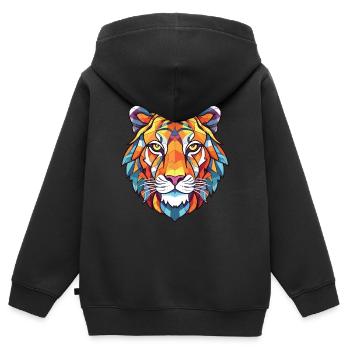 Tiger Buntes Aquarell Tier Haustier Illustration - Kinder Premium Organic Zip Hoodie - Schwarz - Hinten - AI Model Kid Male (0cm)