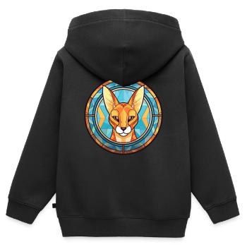 Serval Katze Buntes Aquarell Tier Illustration - Kinder Premium Organic Zip Hoodie - Schwarz - Hinten - AI Model Kid Male (0cm)